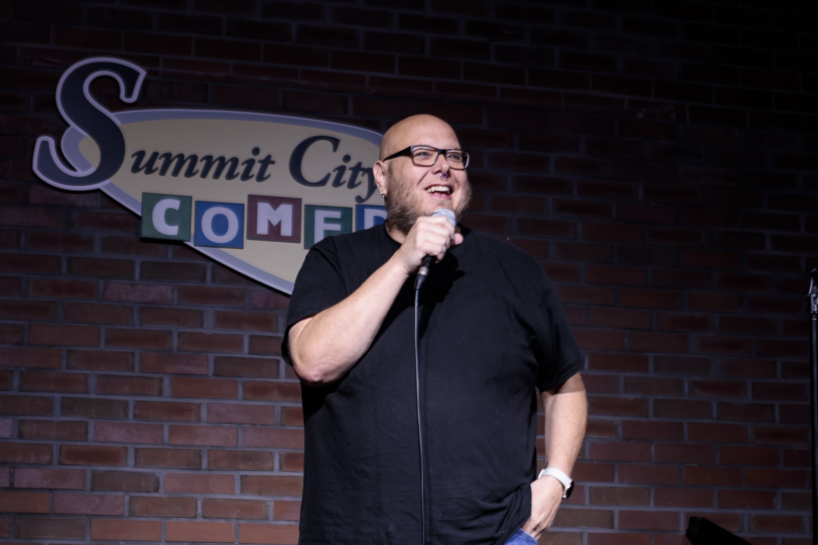 Anthony Gaff on stage at Summit City Comedy Club